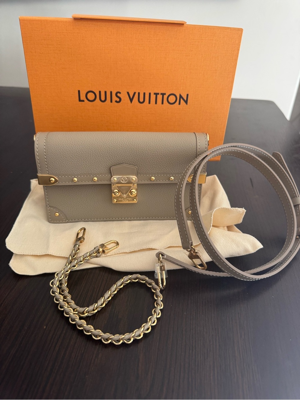 Louis Vuitton Trunk Crossbody Taupe with Gold Hardware